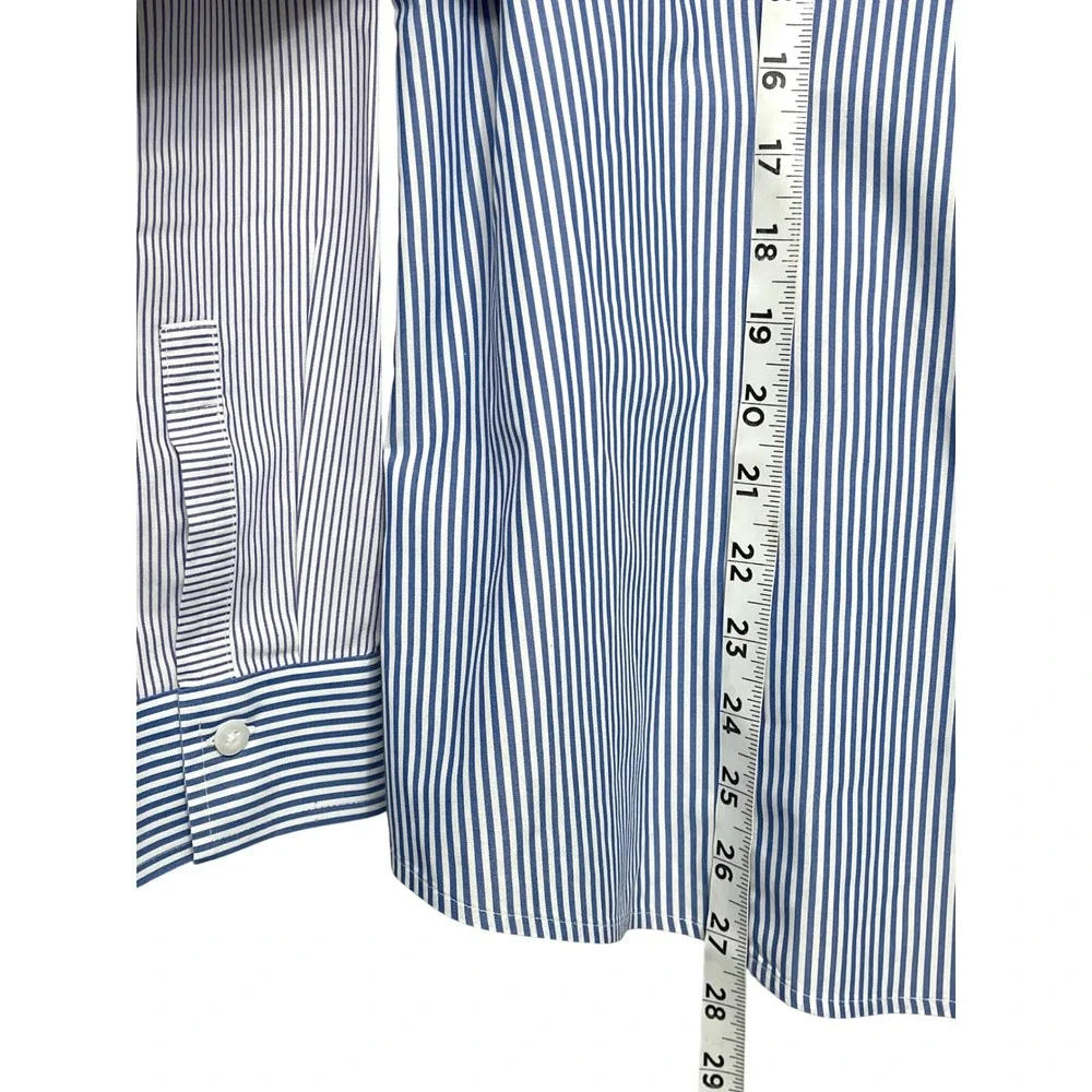 New Chicos No-Iron Cotton Blue White Mixed Stripe Button Down Shirt Size 2 /US L - Picture 5 of 7